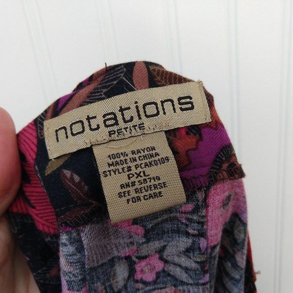 Notations Vintage 90s Floral Midi Skirt Size XL Petite Black Flower Print Rayon - Picture 8 of 12